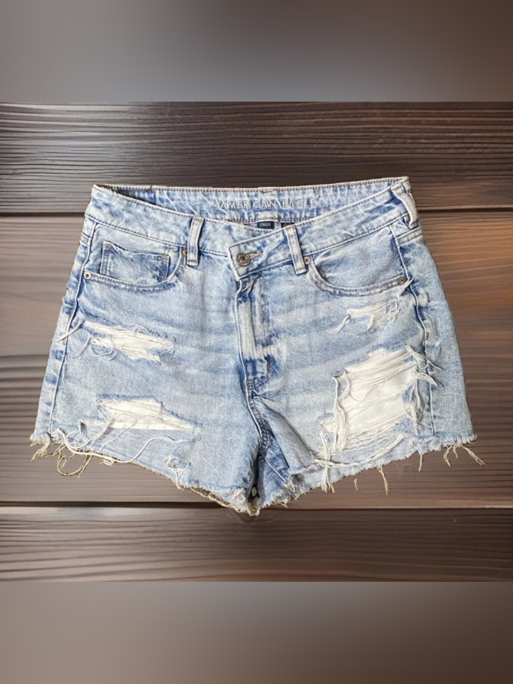 American Eagle Outfitters Shorts Womens 8 Blue Strigid Ripped Distressed Cutoff